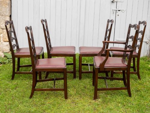 CHIPPENDALE REVIVAL SET OF 6 MAHOGANY LEATHER UPHOLSTERED DINING CHAIRS - ADDITIONAL PHOTO 6