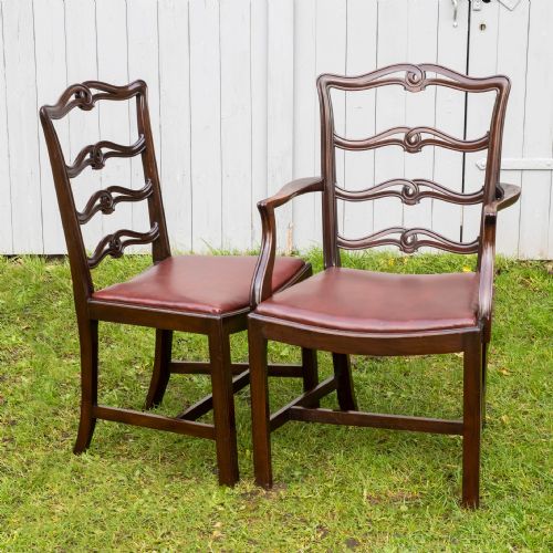 CHIPPENDALE REVIVAL SET OF 6 MAHOGANY LEATHER UPHOLSTERED DINING CHAIRS - ADDITIONAL PHOTO 7