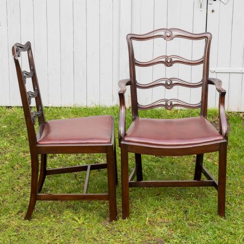 CHIPPENDALE REVIVAL SET OF 6 MAHOGANY LEATHER UPHOLSTERED DINING CHAIRS - ADDITIONAL PHOTO 8