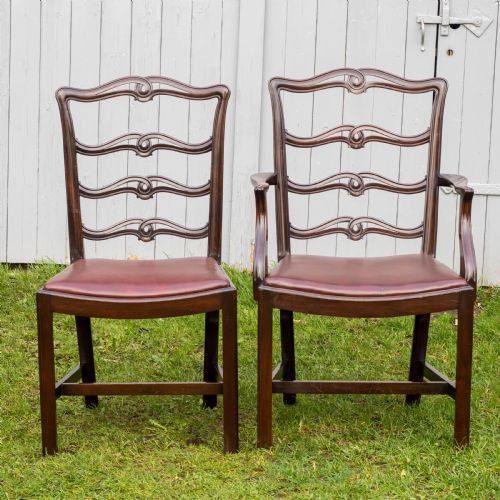 CHIPPENDALE REVIVAL SET OF 6 MAHOGANY LEATHER UPHOLSTERED DINING CHAIRS - ADDITIONAL PHOTO 9