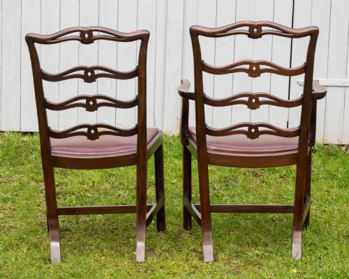 CHIPPENDALE REVIVAL SET OF 6 MAHOGANY LEATHER UPHOLSTERED DINING CHAIRS - ADDITIONAL PHOTO 12