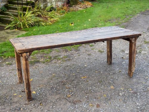 RECLAIMED TIMBER EARLY C20TH WORKBENCH INDUSTRIAL TABLE WITH VICE - ADDITIONAL PHOTO 4