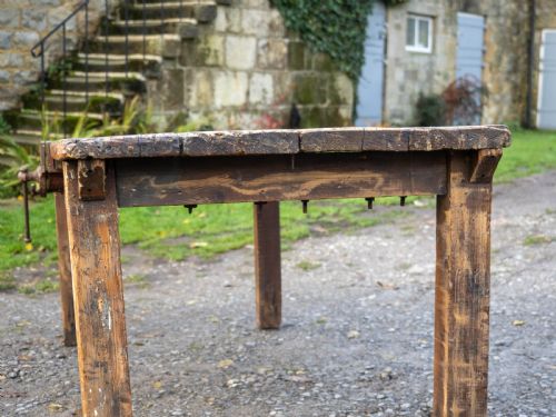 RECLAIMED TIMBER EARLY C20TH WORKBENCH INDUSTRIAL TABLE WITH VICE - ADDITIONAL PHOTO 5