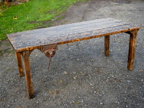 RECLAIMED TIMBER EARLY C20TH WORKBENCH INDUSTRIAL TABLE WITH VICE - ADDITIONAL PHOTO 6