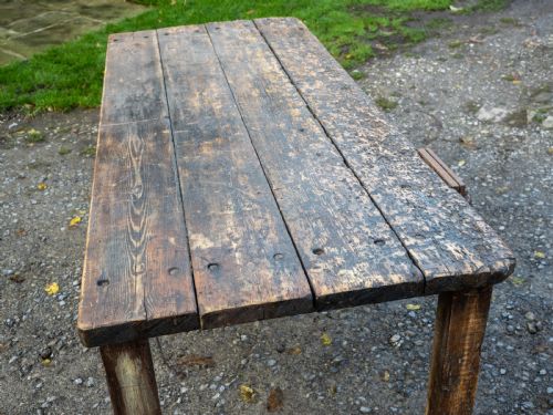 RECLAIMED TIMBER EARLY C20TH WORKBENCH INDUSTRIAL TABLE WITH VICE - ADDITIONAL PHOTO 8