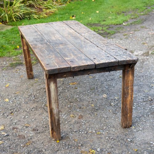 RECLAIMED TIMBER EARLY C20TH WORKBENCH INDUSTRIAL TABLE WITH VICE - ADDITIONAL PHOTO 9
