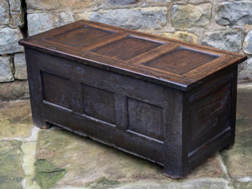 GEORGE I OAK SMALL PANELLED CARVED YORKSHIRE COFFER C1722 CHEST OR KIST - ADDITIONAL PHOTO 14