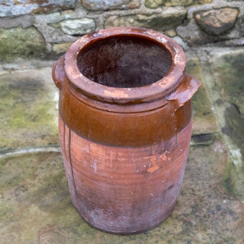 C19TH LARGE RUSTIC EARTHENWARE STORAGE JAR BREAD CROCK WITH LID - ADDITIONAL PHOTO 4