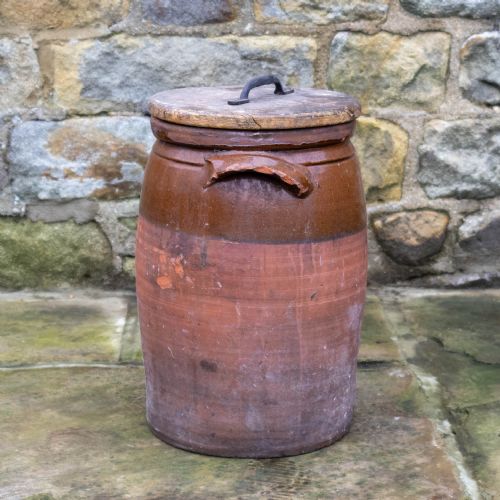 C19TH LARGE RUSTIC EARTHENWARE STORAGE JAR BREAD CROCK WITH LID - ADDITIONAL PHOTO 10