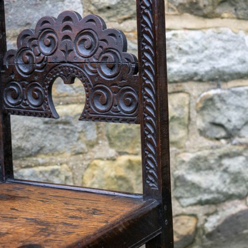 LATE C17TH OAK YORKSHIRE DERBYSHIRE CARVED CHAIR JACOBEAN CAROLEAN - ADDITIONAL PHOTO 2