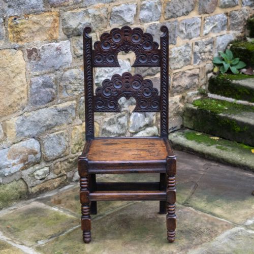 LATE C17TH OAK YORKSHIRE DERBYSHIRE CARVED CHAIR JACOBEAN CAROLEAN - ADDITIONAL PHOTO 6