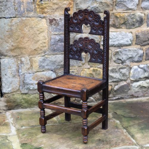 LATE C17TH OAK YORKSHIRE DERBYSHIRE CARVED CHAIR JACOBEAN CAROLEAN - ADDITIONAL PHOTO 10
