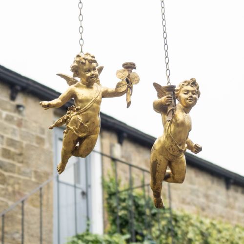 ANTIQUE PAIR OF CHERUB GILT BRONZE LIGHT PENDANTS EARLY C20TH - ADDITIONAL PHOTO 3