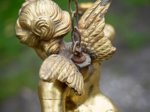 ANTIQUE PAIR OF CHERUB GILT BRONZE LIGHT PENDANTS EARLY C20TH - ADDITIONAL PHOTO 10