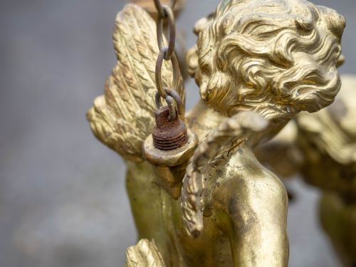 ANTIQUE PAIR OF CHERUB GILT BRONZE LIGHT PENDANTS EARLY C20TH - ADDITIONAL PHOTO 11