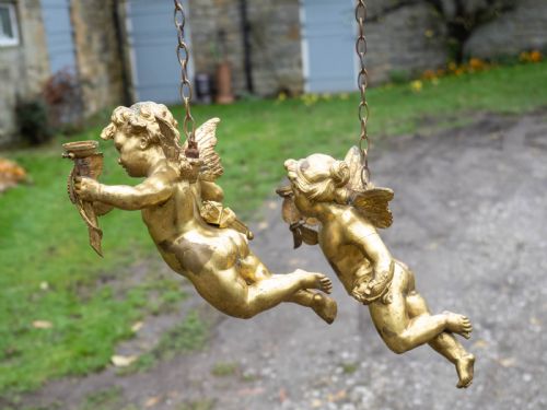 ANTIQUE PAIR OF CHERUB GILT BRONZE LIGHT PENDANTS EARLY C20TH - ADDITIONAL PHOTO 12