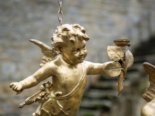 ANTIQUE PAIR OF CHERUB GILT BRONZE LIGHT PENDANTS EARLY C20TH - ADDITIONAL PHOTO 15