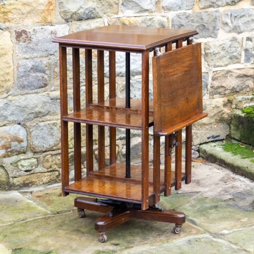 late victorian oak revolving bookcase c1900 arts crafts - CATEGORY: ANTIQUE BOOKCASES - DATED VICTORIAN