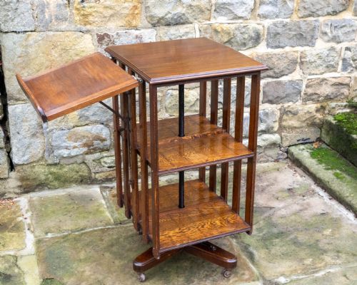 LATE VICTORIAN OAK REVOLVING BOOKCASE C1900 ARTS CRAFTS - ADDITIONAL PHOTO 1