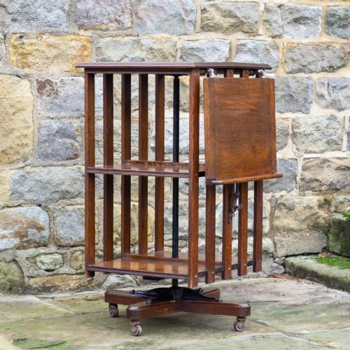 LATE VICTORIAN OAK REVOLVING BOOKCASE C1900 ARTS CRAFTS - ADDITIONAL PHOTO 2