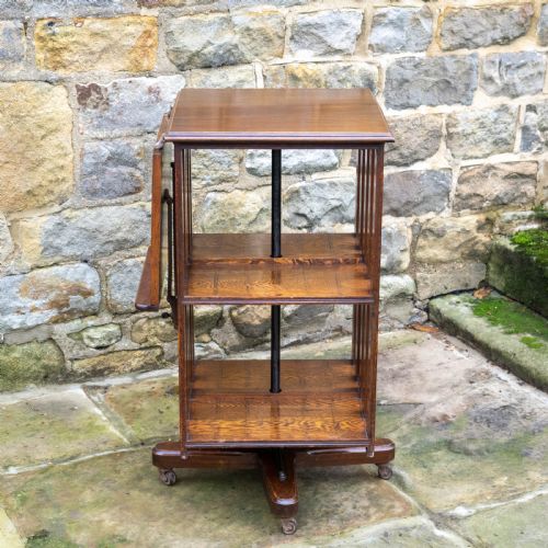 LATE VICTORIAN OAK REVOLVING BOOKCASE C1900 ARTS CRAFTS - ADDITIONAL PHOTO 10