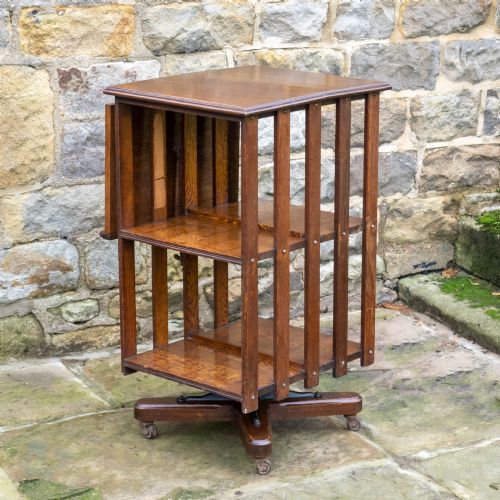 LATE VICTORIAN OAK REVOLVING BOOKCASE C1900 ARTS CRAFTS - ADDITIONAL PHOTO 11