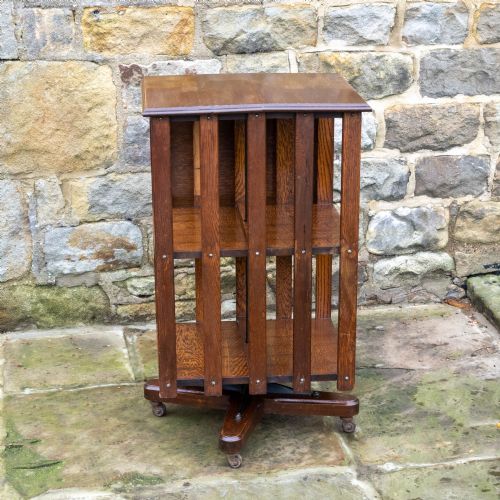 LATE VICTORIAN OAK REVOLVING BOOKCASE C1900 ARTS CRAFTS - ADDITIONAL PHOTO 14
