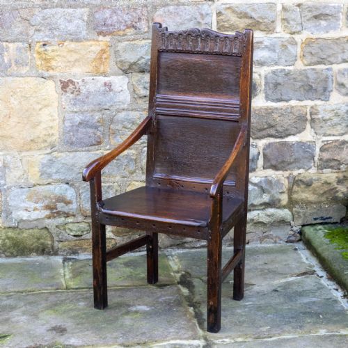 c17th english oak wainscott armchair jacobean carolean restoration - CATEGORY: ANTIQUE CHAIRS - DATED 17TH CENTURY