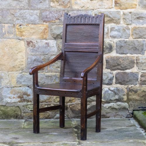 C17TH ENGLISH OAK WAINSCOTT ARMCHAIR JACOBEAN CAROLEAN RESTORATION - ADDITIONAL PHOTO 1