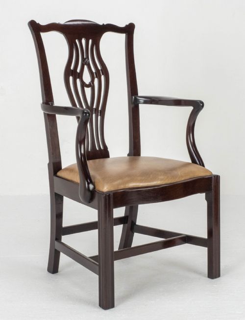 georgian chippendale mahogany leather carver armchair george iii desk chair - CATEGORY: ANTIQUE CHAIRS - DATED GEORGIAN