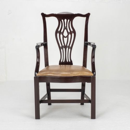 GEORGIAN CHIPPENDALE MAHOGANY LEATHER CARVER ARMCHAIR GEORGE III DESK CHAIR - ADDITIONAL PHOTO 1