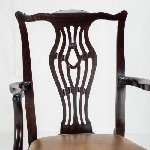 GEORGIAN CHIPPENDALE MAHOGANY LEATHER CARVER ARMCHAIR GEORGE III DESK CHAIR - ADDITIONAL PHOTO 2