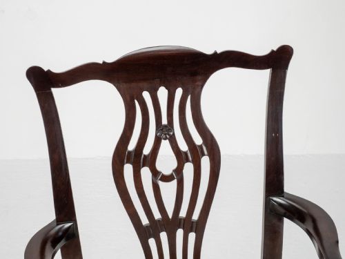 GEORGIAN CHIPPENDALE MAHOGANY LEATHER CARVER ARMCHAIR GEORGE III DESK CHAIR - ADDITIONAL PHOTO 6