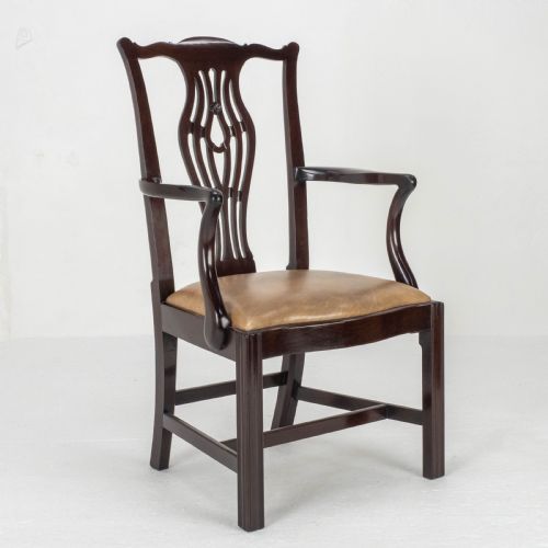 GEORGIAN CHIPPENDALE MAHOGANY LEATHER CARVER ARMCHAIR GEORGE III DESK CHAIR - ADDITIONAL PHOTO 7