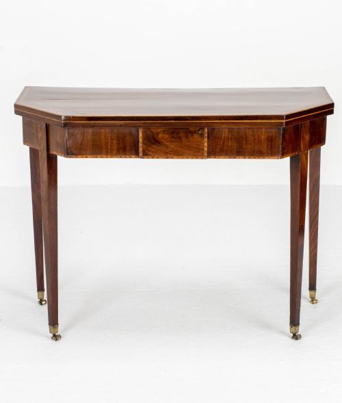 georgian mahogany inlaid console fold over card games table george iii - CATEGORY: ANTIQUE TABLES - DATED 18TH CENTURY