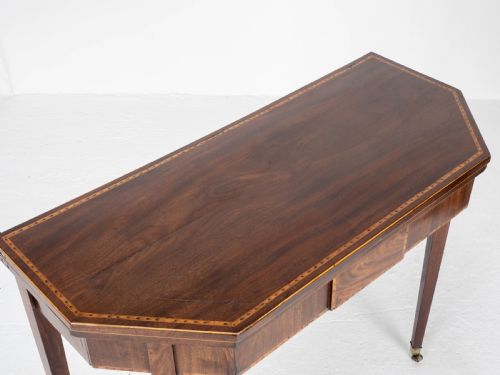 GEORGIAN MAHOGANY INLAID CONSOLE FOLD OVER CARD GAMES TABLE GEORGE III - ADDITIONAL PHOTO 16