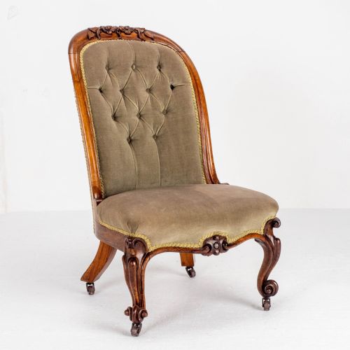 VICTORIAN ROSEWOOD UPHOLSTERED NURSINGBEDROOM CHAIR C1860 - ADDITIONAL PHOTO 1