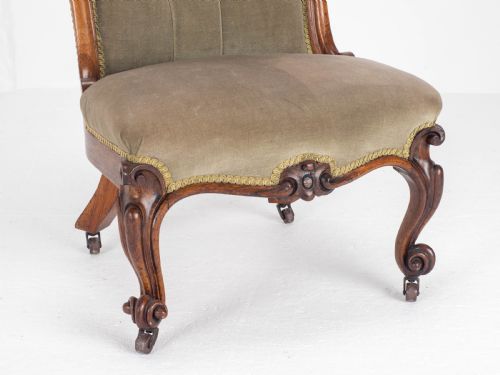 VICTORIAN ROSEWOOD UPHOLSTERED NURSINGBEDROOM CHAIR C1860 - ADDITIONAL PHOTO 2