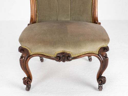 VICTORIAN ROSEWOOD UPHOLSTERED NURSINGBEDROOM CHAIR C1860 - ADDITIONAL PHOTO 5