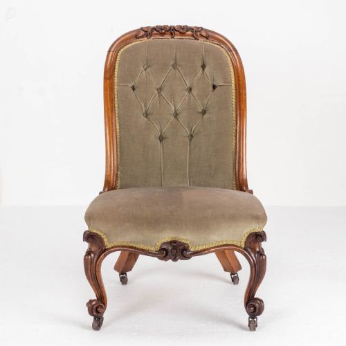 VICTORIAN ROSEWOOD UPHOLSTERED NURSINGBEDROOM CHAIR C1860 - ADDITIONAL PHOTO 7