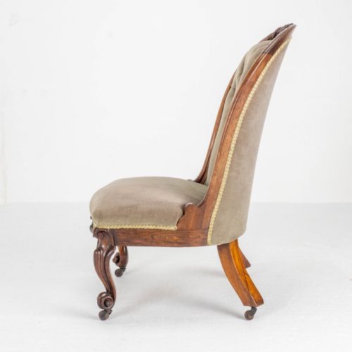 VICTORIAN ROSEWOOD UPHOLSTERED NURSINGBEDROOM CHAIR C1860 - ADDITIONAL PHOTO 8