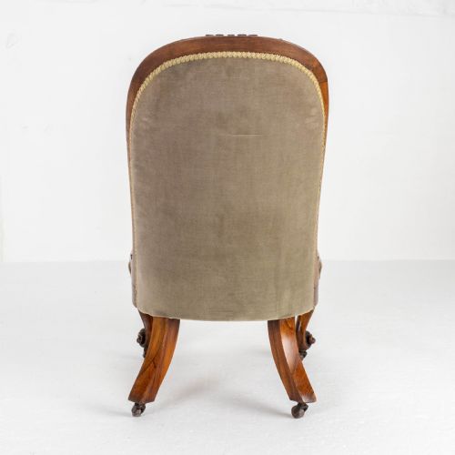 VICTORIAN ROSEWOOD UPHOLSTERED NURSINGBEDROOM CHAIR C1860 - ADDITIONAL PHOTO 9