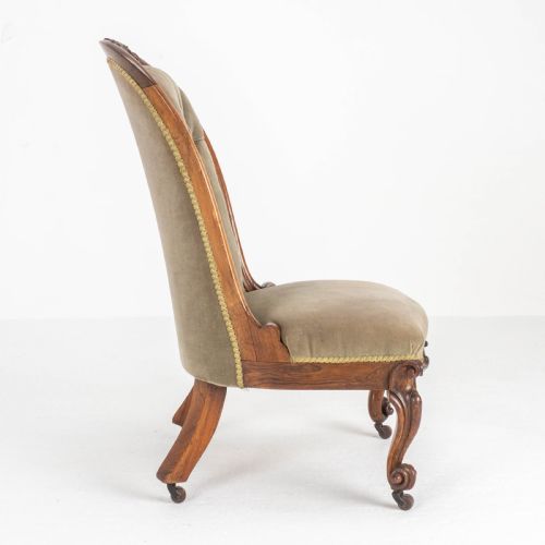 VICTORIAN ROSEWOOD UPHOLSTERED NURSINGBEDROOM CHAIR C1860 - ADDITIONAL PHOTO 10