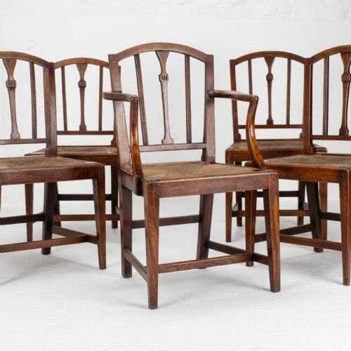 GEORGIAN ELM SHERATON VERNACULAR COUNTRY SET OF 5 DINING CHAIRS CARVER GEORGE III - ADDITIONAL PHOTO 1