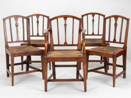 GEORGIAN ELM SHERATON VERNACULAR COUNTRY SET OF 5 DINING CHAIRS CARVER GEORGE III - ADDITIONAL PHOTO 3
