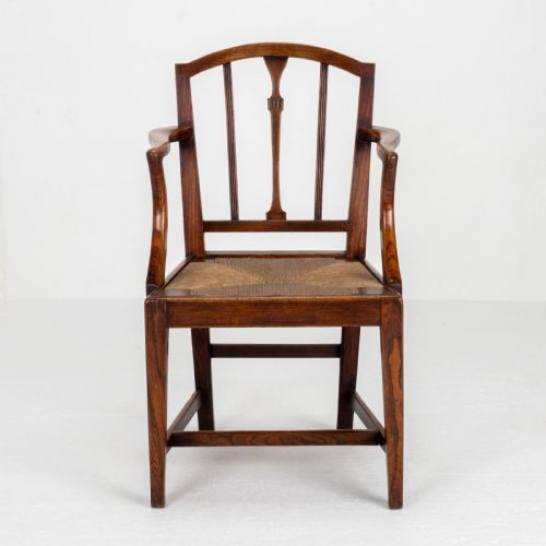 GEORGIAN ELM SHERATON VERNACULAR COUNTRY SET OF 5 DINING CHAIRS CARVER GEORGE III - ADDITIONAL PHOTO 11