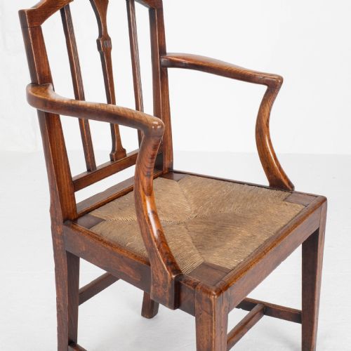 GEORGIAN ELM SHERATON VERNACULAR COUNTRY SET OF 5 DINING CHAIRS CARVER GEORGE III - ADDITIONAL PHOTO 14