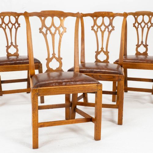 georgian chippendale country vernacular style elm leather set of 4 dining chairs - CATEGORY: ANTIQUE CHAIRS - DATED 18TH CENTURY