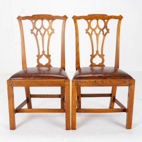 GEORGIAN CHIPPENDALE COUNTRY VERNACULAR STYLE ELM LEATHER SET OF 4 DINING CHAIRS - ADDITIONAL PHOTO 11