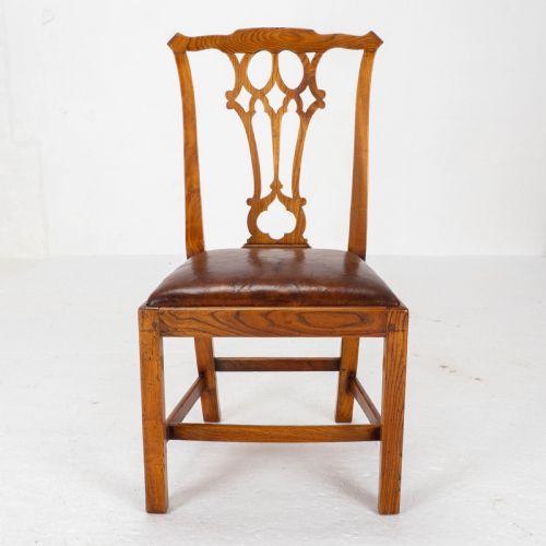 GEORGIAN CHIPPENDALE COUNTRY VERNACULAR STYLE ELM LEATHER SET OF 4 DINING CHAIRS - ADDITIONAL PHOTO 13